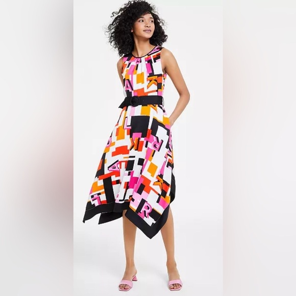 Karl Lagerfeld Women's Logo Print Belted Midi Dress Size 16 - Picture 1 of 8